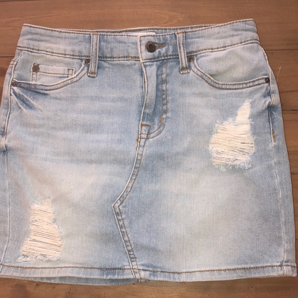 Distressed denim skirt